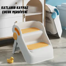 Çocuk Taburesi Katlanabilir Kaymaz İki Basamaklı Merdiven Çocuk Banyo Tuvalet Lavabo Yükseltici Sarı