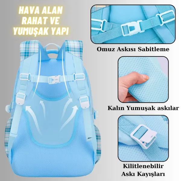 Kız Çocuk Okul Sırt Çantası Ergonomik Özel Tasarım Çok Bölmeli Geniş Kapasite Okul Çantası