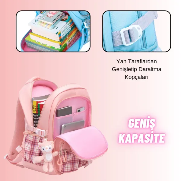 Kız Çocuk Okul Sırt Çantası Ergonomik Özel Tasarım Çok Bölmeli Geniş Kapasite Okul Çantası