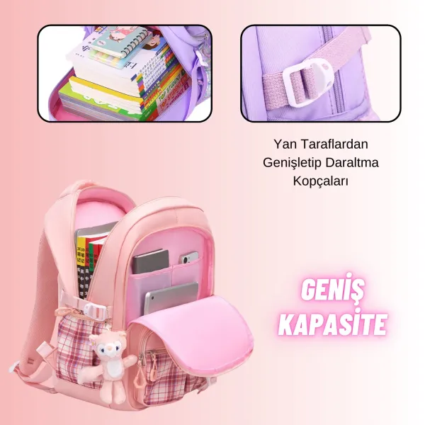 Kız Çocuk Okul Sırt Çantası Ergonomik Özel Tasarım Çok Bölmeli Geniş Kapasite Okul Çantası