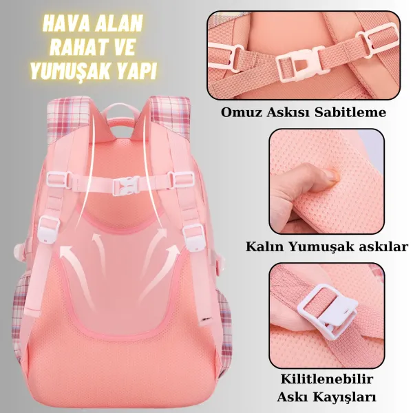 Kız Çocuk Okul Sırt Çantası Ergonomik Özel Tasarım Çok Bölmeli Geniş Kapasite Okul Çantası