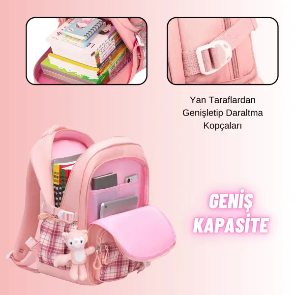 Kız Çocuk Okul Sırt Çantası Ergonomik Özel Tasarım Çok Bölmeli Geniş Kapasite Okul Çantası