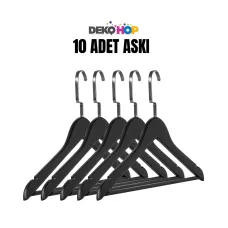 Ahşap Elbise Kıyafet Askısı 1.Kalite Ahşap Siyah Renk Ahşap Askı 10 ADET