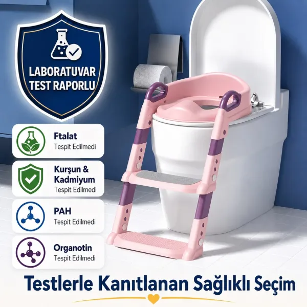 Çocuk Merdivenli Klozet Adaptörü Yükseklik Ayarlı Pratik Tuvalet Eğitici Klozet Oturak Pembe