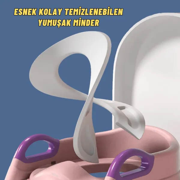 Çocuk Merdivenli Klozet Adaptörü Yükseklik Ayarlı Pratik Tuvalet Eğitici Klozet Oturak Pembe