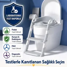Çocuk Merdivenli Klozet Adaptörü Yükseklik Ayarlı Pratik Tuvalet Eğitici Klozet Oturak Gri