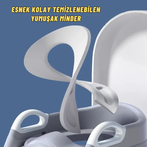 Çocuk Merdivenli Klozet Adaptörü Yükseklik Ayarlı Pratik Tuvalet Eğitici Klozet Oturak Gri