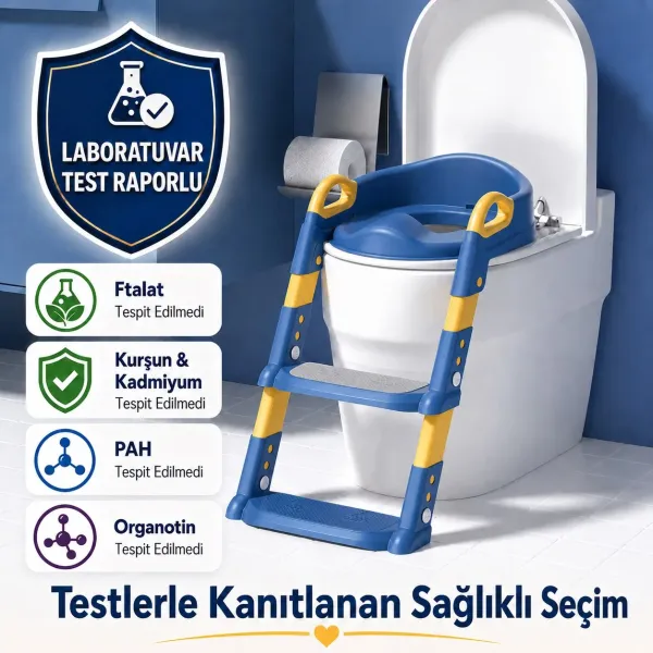 Çocuk Merdivenli Klozet Adaptörü Yükseklik Ayarlı Pratik Tuvalet Eğitici Klozet Oturak Mavi