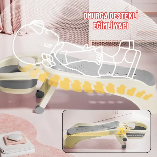 Bebek Banyo Yatağı ve Oturak Yeni Doğan Uyumlu Katlanır Küvet Aparatı Alt Değiştirme ve Mama Sehpası