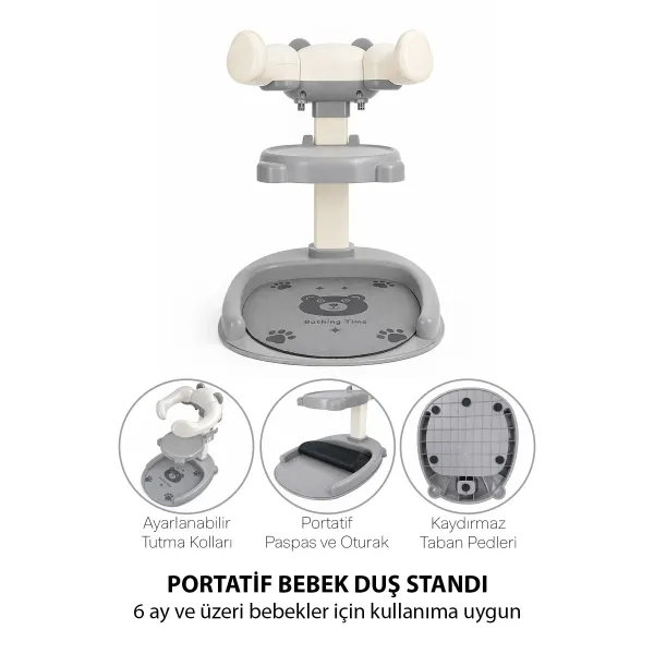 Portatif Bebek Duş Standı Ayarlanabilir Konforlu ve Güvenli Banyo Desteği ve Banyo Oturak