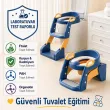 Çocuk Tuvalet Eğitimi Katlanır Klozet Adaptörü Ve Lazımlık Merdivenli Tuvalet Eğitici MAVİ