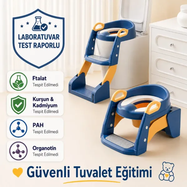 Çocuk Tuvalet Eğitimi Katlanır Klozet Adaptörü Ve Lazımlık Merdivenli Tuvalet Eğitici MAVİ