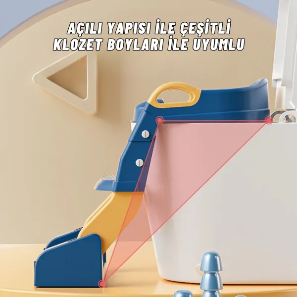 Çocuk Tuvalet Eğitimi Katlanır Klozet Adaptörü Ve Lazımlık Merdivenli Tuvalet Eğitici MAVİ