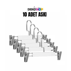 Elbise Pantolon Etek Askısı Ahşap Mandallı Askılık 1. Sınıf Kalite Ahşap Askı BEYAZ 10 ADET