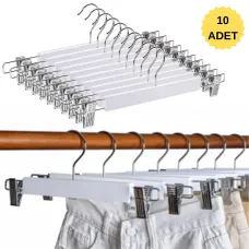 Ahşap Etek Pantolon Askısı Mandallı Lüks Elbise Askılık Vernikli Renk 10/50/100 Adet