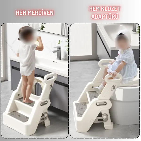 Merdivenli Katlanır Klozet Adaptörü Çocuk Tuvalet Eğitimi ve Banyo Tuvalet Lavabo Yükseltici