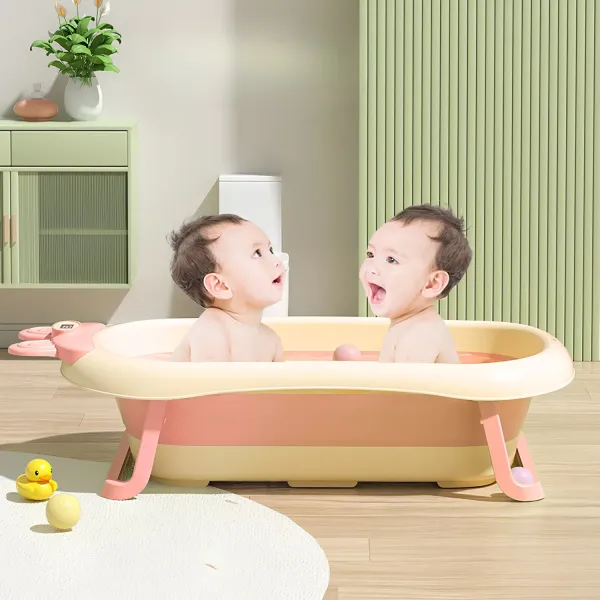 Katlanabilir Termometreli Bebek Küveti Ve Filesi Yazlık Bebek Havuzu PEMBE
