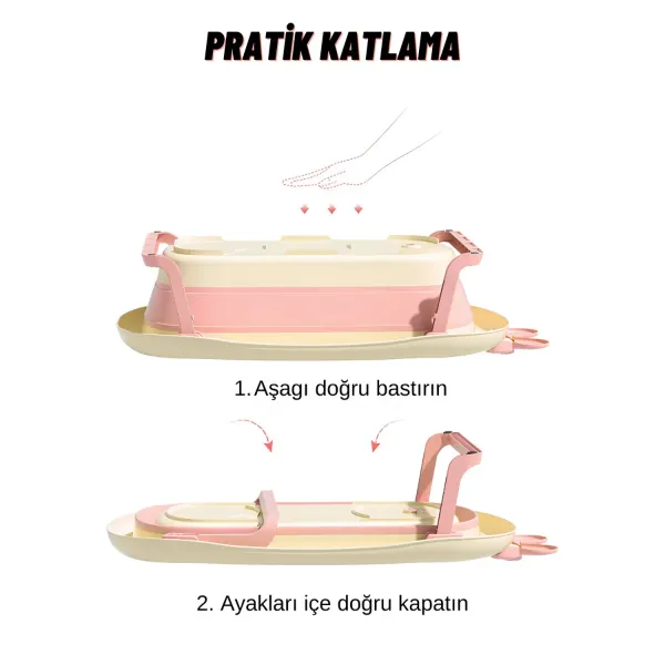 Katlanabilir Termometreli Bebek Küveti Ve Filesi Yazlık Bebek Havuzu PEMBE