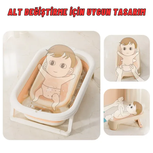 Katlanabilir Silikon Bebek Besleme ve Yıkama Banyo Oturağı Alt Değiştirme Sehpası Pembe