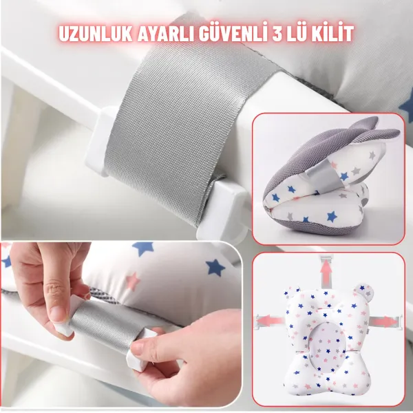 Katlanır Bebek Yıkama Banyo Küveti Seti 7 Parça Termometreli Yastıklı Katlanabilir Banyo Seti