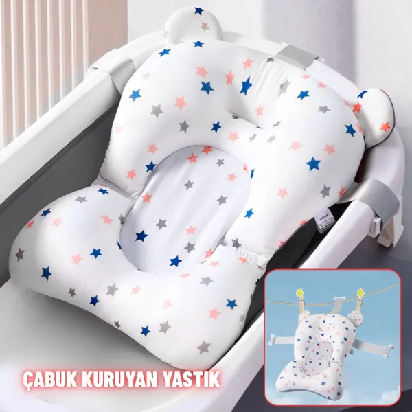 Katlanır Bebek Yıkama Banyo Küveti Seti  7 Parça Termometreli  Yastıklı Katlanabilir  Banyo Seti