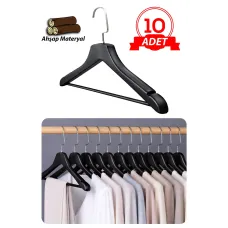 Kalın Ahşap Ceket Gömlek ve Takım Elbise için Lüks Askı 10 ADET 3 cm Kalınlık SİYAH