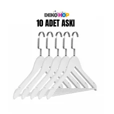 Ahşap Elbise Kıyafet Askısı 1.Kalite Ahşap Beyaz Renk Ahşap Askı 10 ADET