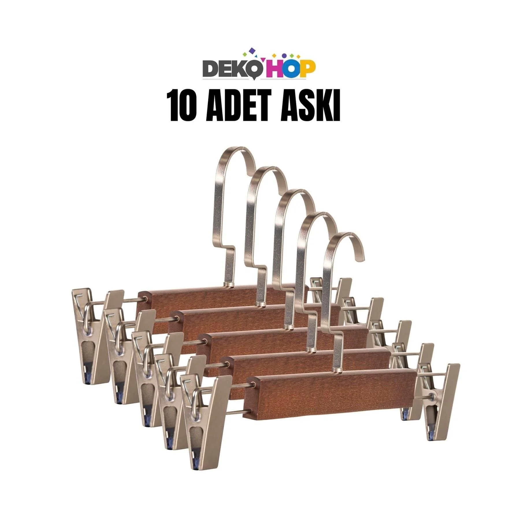 Elbise Pantolon Etek Askısı Ahşap Mandallı Askılık 1. Sınıf Kalite Ahşap Askı AHŞAP CEVİZ RENK 10 AD