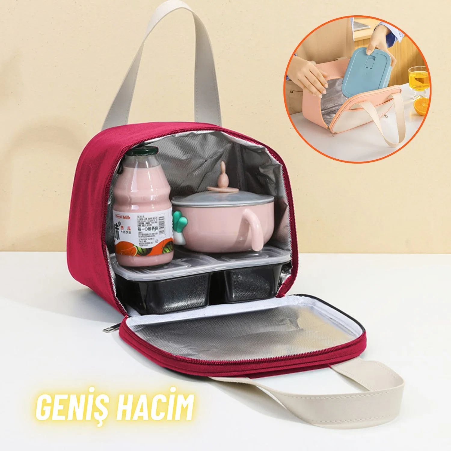 Piknik Çantası Sıcak Soğuk Isı Tutucu Yemek Taşıma, Beslenme ve, Günlük İş Yeri ve Seyahat Yemek Çantası - görsel 6