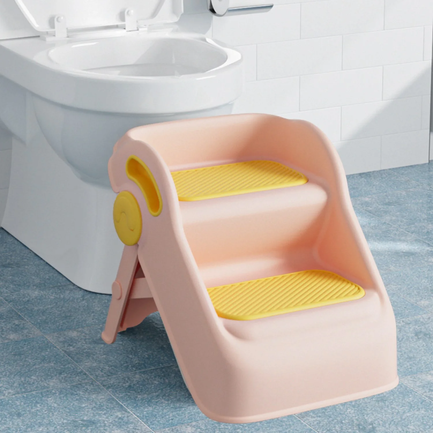 Çocuk Taburesi Katlanabilir Kaymaz İki Basamaklı Merdiven Çocuk Banyo Tuvalet Lavabo Yükseltici Pembe - görsel 2