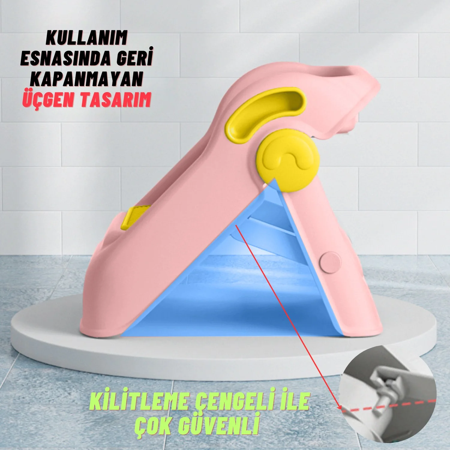 Çocuk Taburesi Katlanabilir Kaymaz İki Basamaklı Merdiven Çocuk Banyo Tuvalet Lavabo Yükseltici Pembe - görsel 8