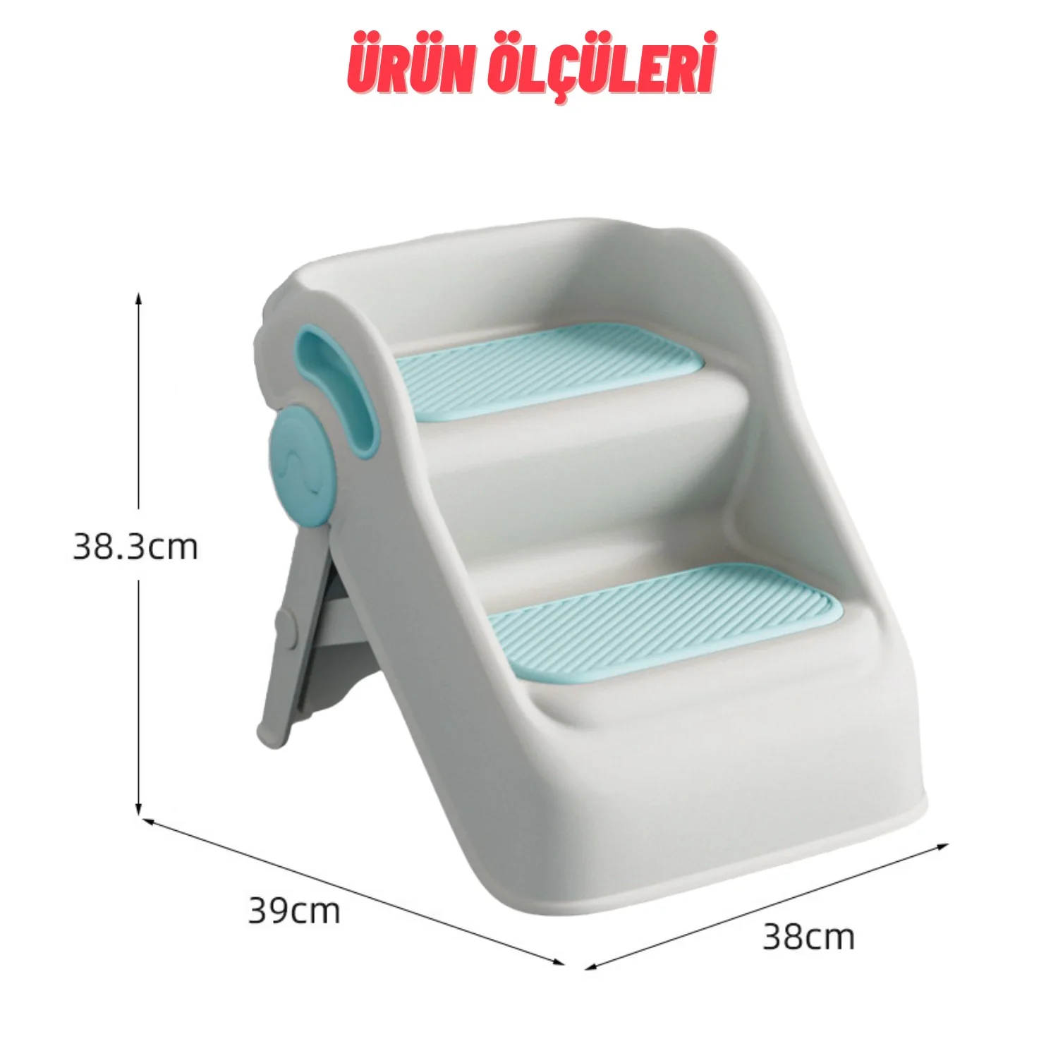 Çocuk Taburesi Katlanabilir Kaymaz İki Basamaklı Merdiven Çocuk Banyo Tuvalet Lavabo Yükseltici Mavi - görsel 3