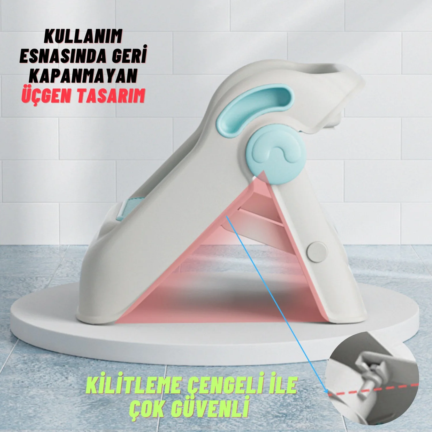 Çocuk Taburesi Katlanabilir Kaymaz İki Basamaklı Merdiven Çocuk Banyo Tuvalet Lavabo Yükseltici Mavi - görsel 8