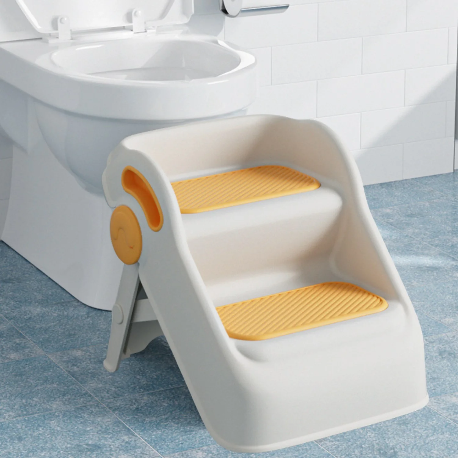 Çocuk Taburesi Katlanabilir Kaymaz İki Basamaklı Merdiven Çocuk Banyo Tuvalet Lavabo Yükseltici Sarı - görsel 2