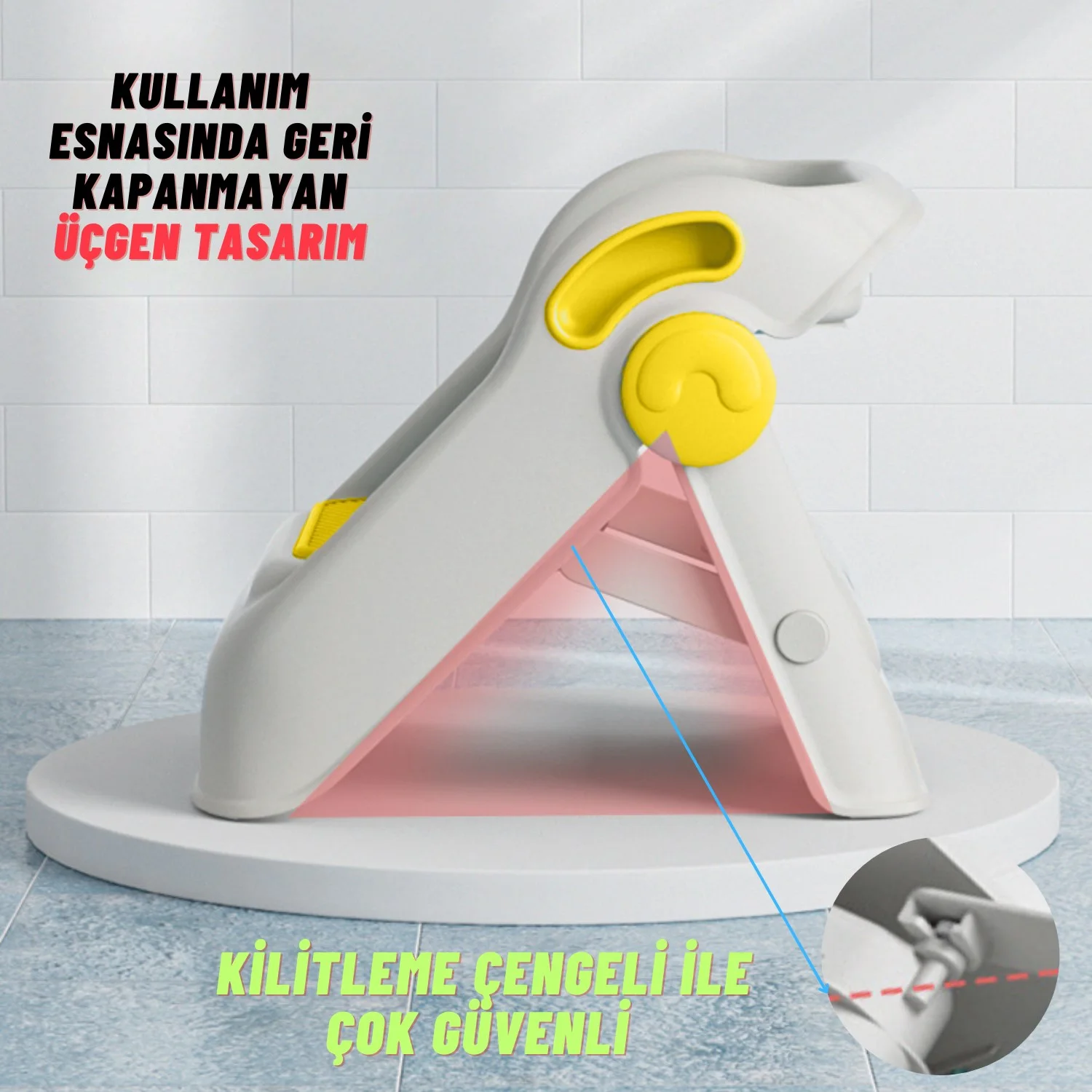 Çocuk Taburesi Katlanabilir Kaymaz İki Basamaklı Merdiven Çocuk Banyo Tuvalet Lavabo Yükseltici Sarı - görsel 8