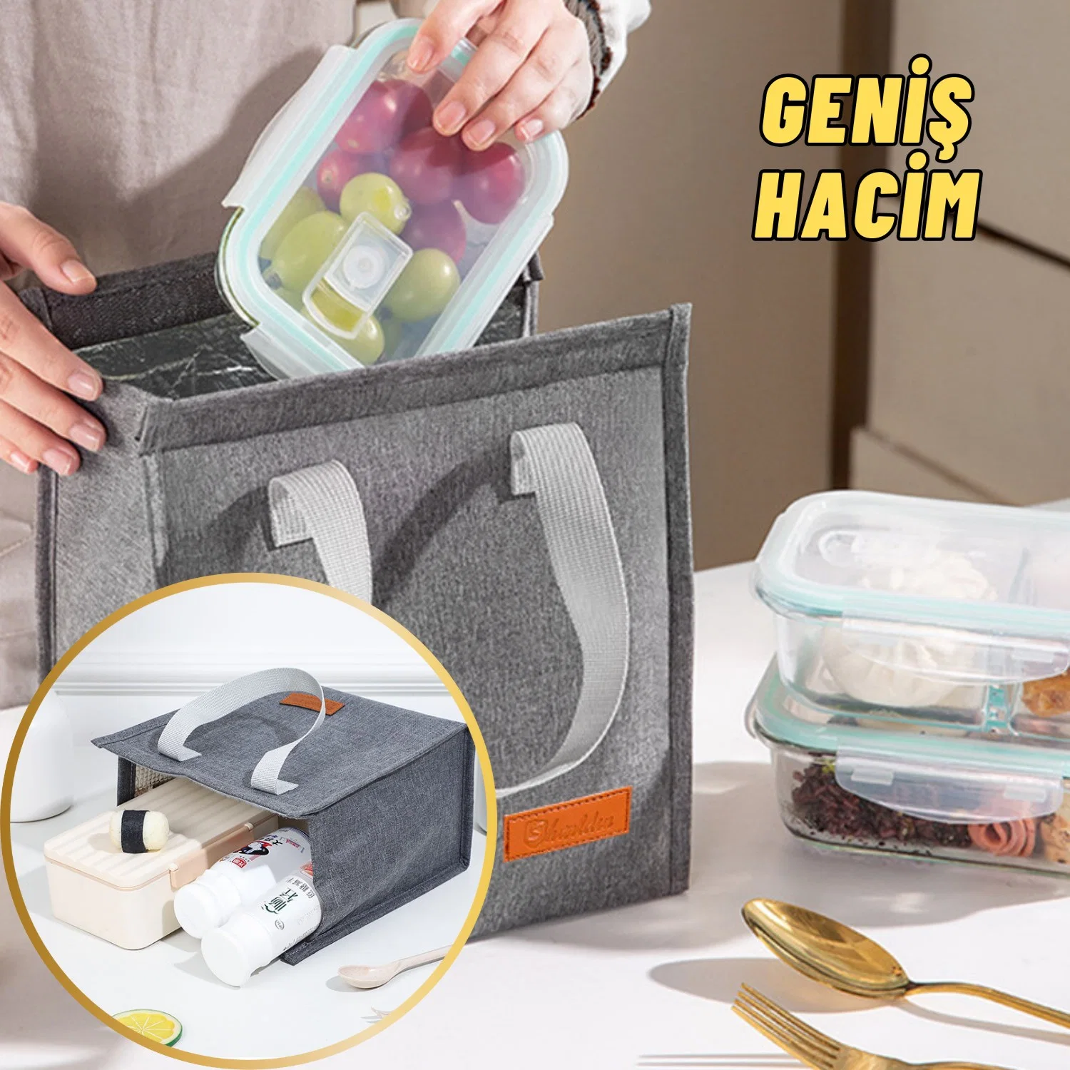 Yemek Taşıma Beslenme Ve Piknik Çantası Sıcak Soğuk Isı Tutucu Günlük İş Yeri Yemek Çantası - görsel 6