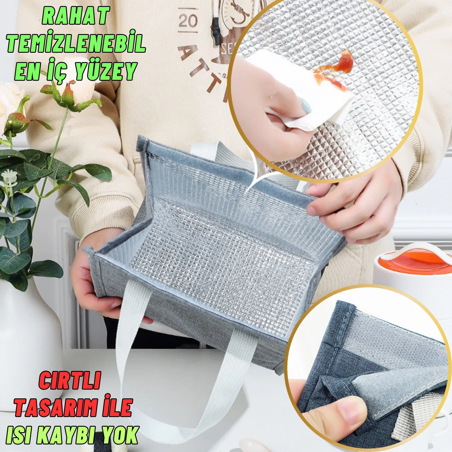 Yemek Taşıma Beslenme Ve Piknik Çantası Sıcak Soğuk Isı Tutucu Günlük İş Yeri Yemek Çantası - görsel 7