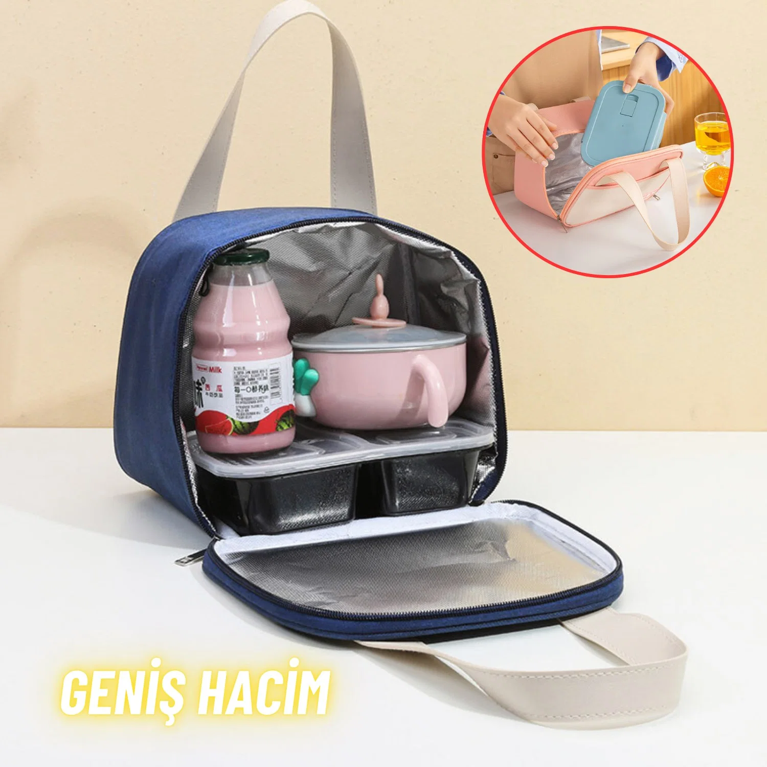 Piknik Çantası Sıcak Soğuk Isı Tutucu Yemek Taşıma, Beslenme ve, Günlük İş Yeri ve Seyahat Yemek Çantası - görsel 4