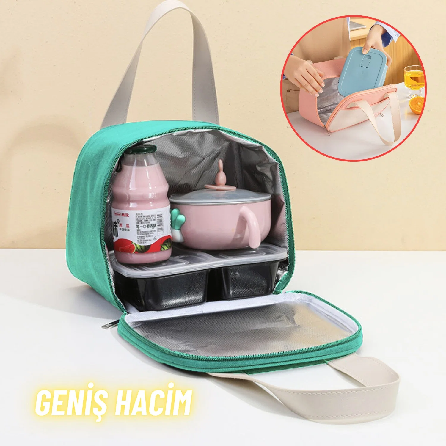 Piknik Çantası Sıcak Soğuk Isı Tutucu Yemek Taşıma, Beslenme ve, Günlük İş Yeri ve Seyahat Yemek Çantası - görsel 4
