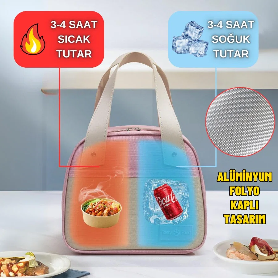 Piknik Çantası Sıcak Soğuk Isı Tutucu Yemek Taşıma, Beslenme ve, Günlük İş Yeri ve Seyahat Yemek Çantası - görsel 2