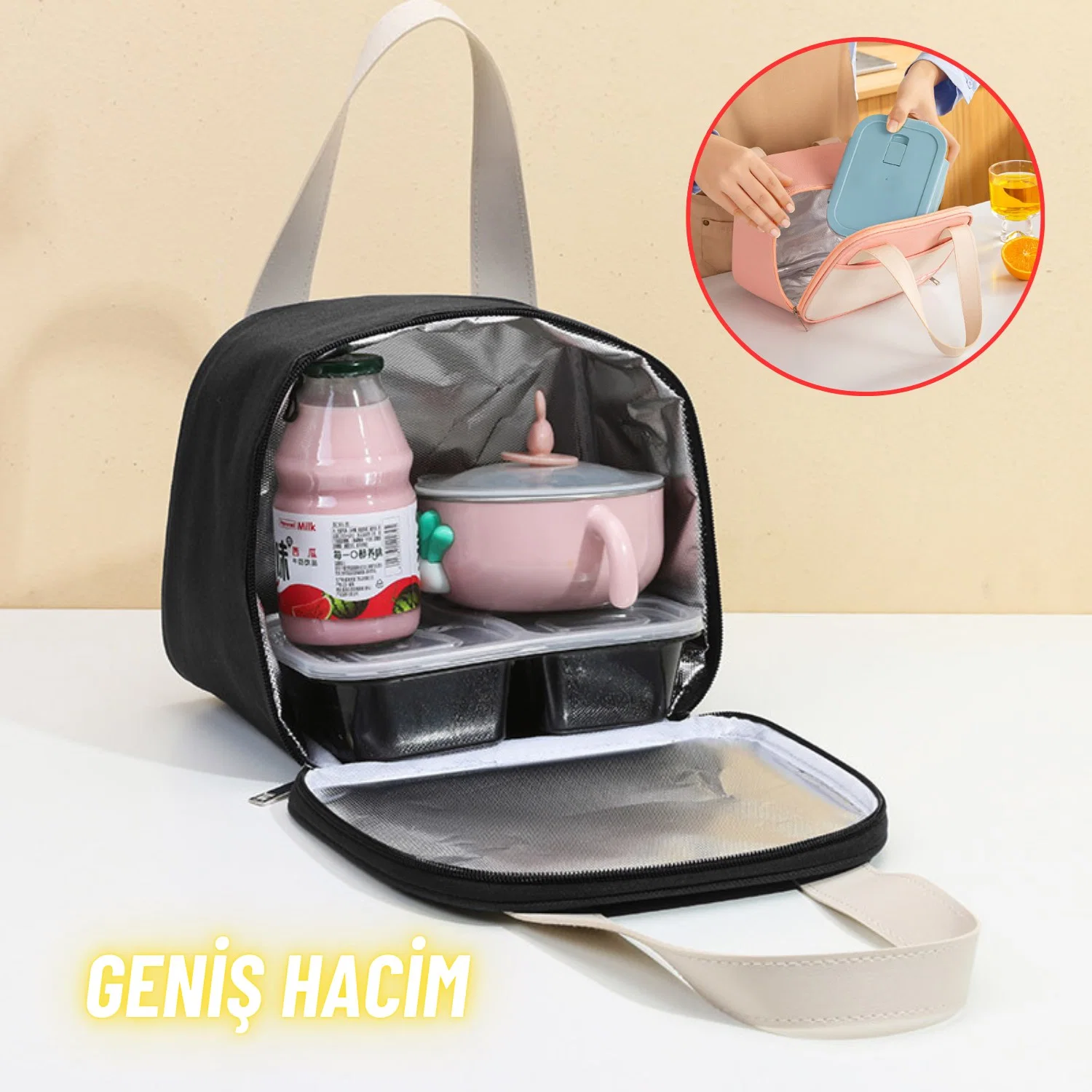 Piknik Çantası Sıcak Soğuk Isı Tutucu Yemek Taşıma, Beslenme ve, Günlük İş Yeri ve Seyahat Yemek Çantası - görsel 4