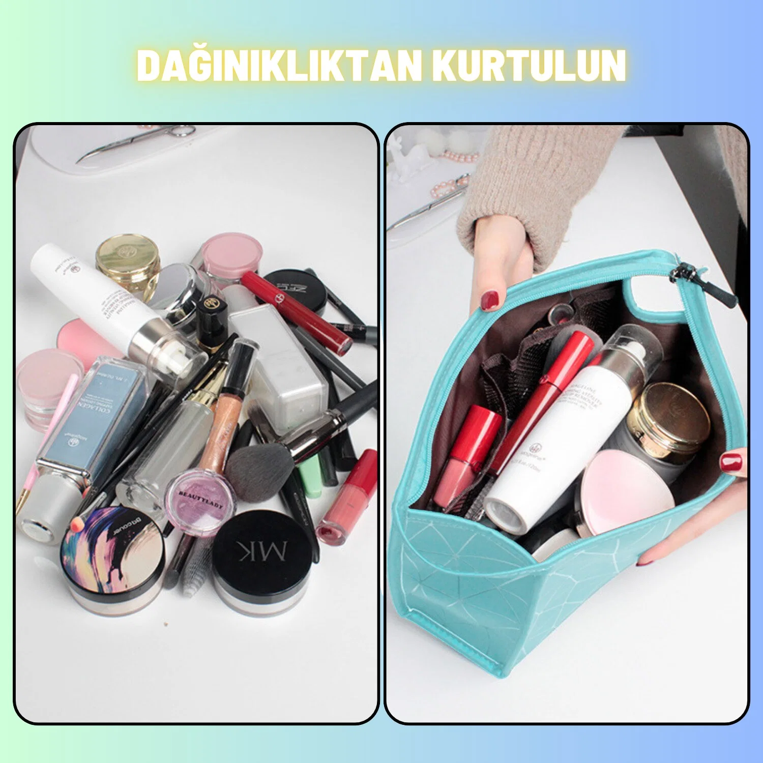 Makyaj Kozmetik Bakım Malzemesi Çantası Organizer Sıvı Dayanıklı Seyahat Çantası - görsel 4