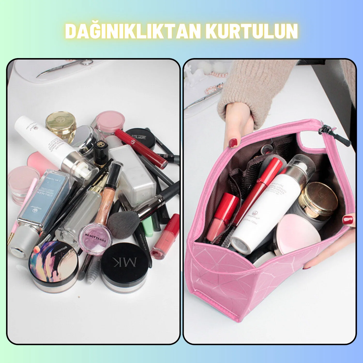 Makyaj Kozmetik Bakım Malzemesi Çantası Organizer Sıvı Dayanıklı Seyahat Çantası - görsel 4