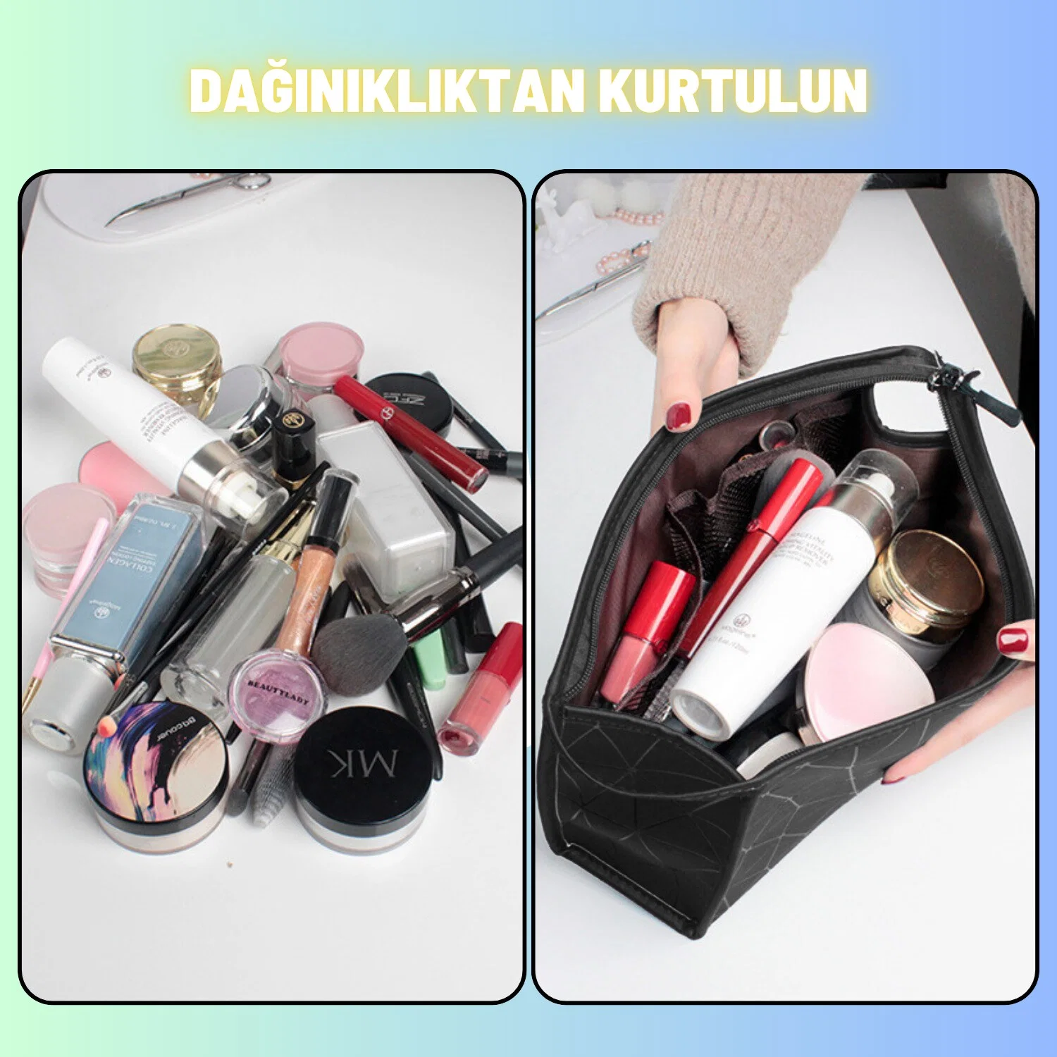 Makyaj Kozmetik Bakım Malzemesi Çantası Organizer Sıvı Dayanıklı Seyahat Çantası - görsel 4
