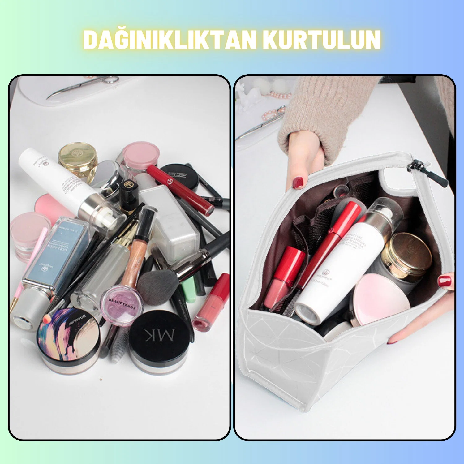 Makyaj Kozmetik Bakım Malzemesi Çantası Organizer Sıvı Dayanıklı Seyahat Çantası - görsel 4