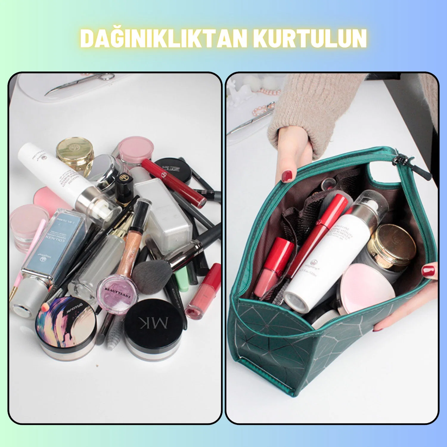 Makyaj Kozmetik Bakım Malzemesi Çantası Organizer Sıvı Dayanıklı Seyahat Çantası - görsel 4