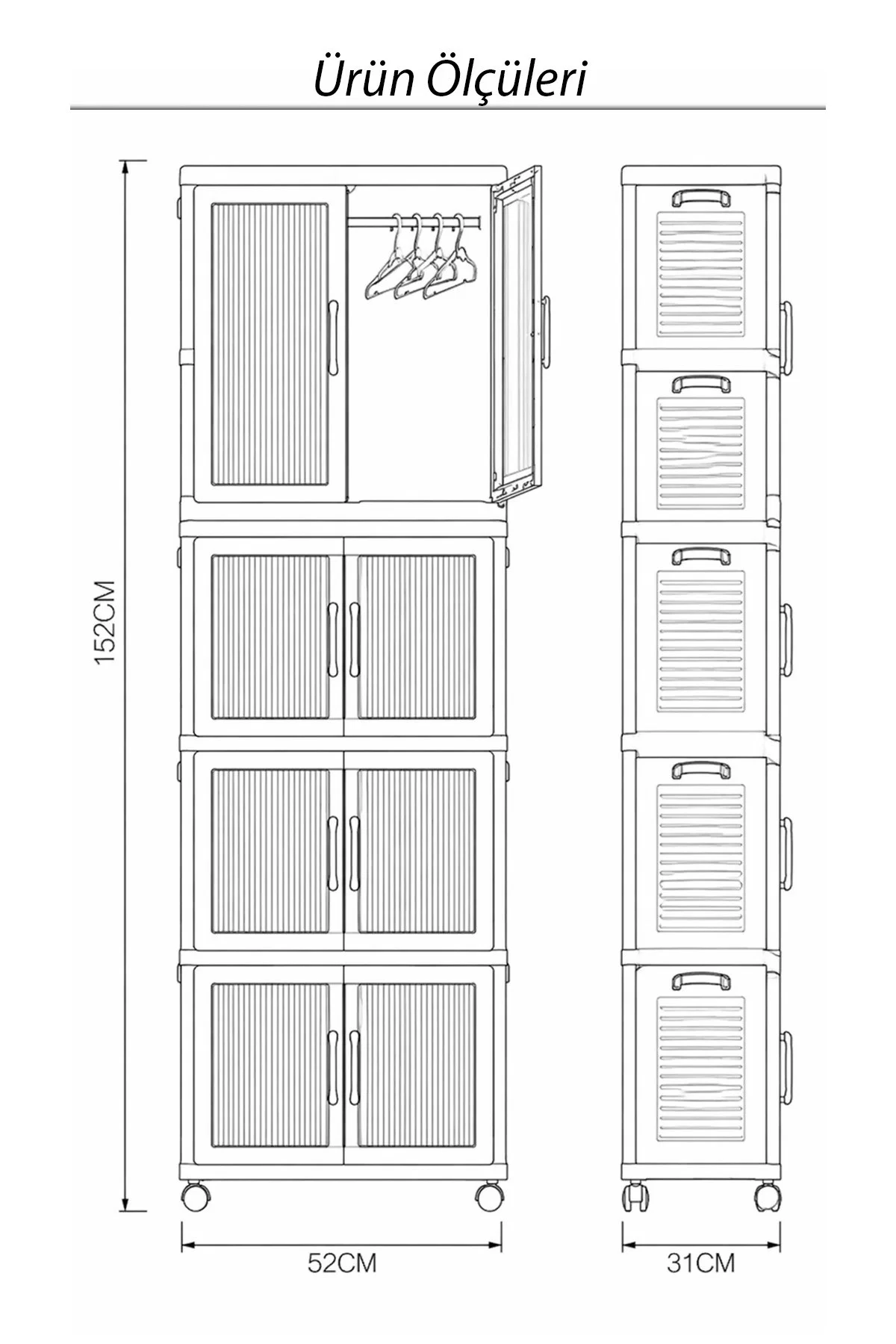 Katlanabilir Çok Amaçlı Dolap Çocuk Odası Mutfak Banyo Düzenleyici  Askılı Portatif Gardırop 4 Katlı - görsel 5