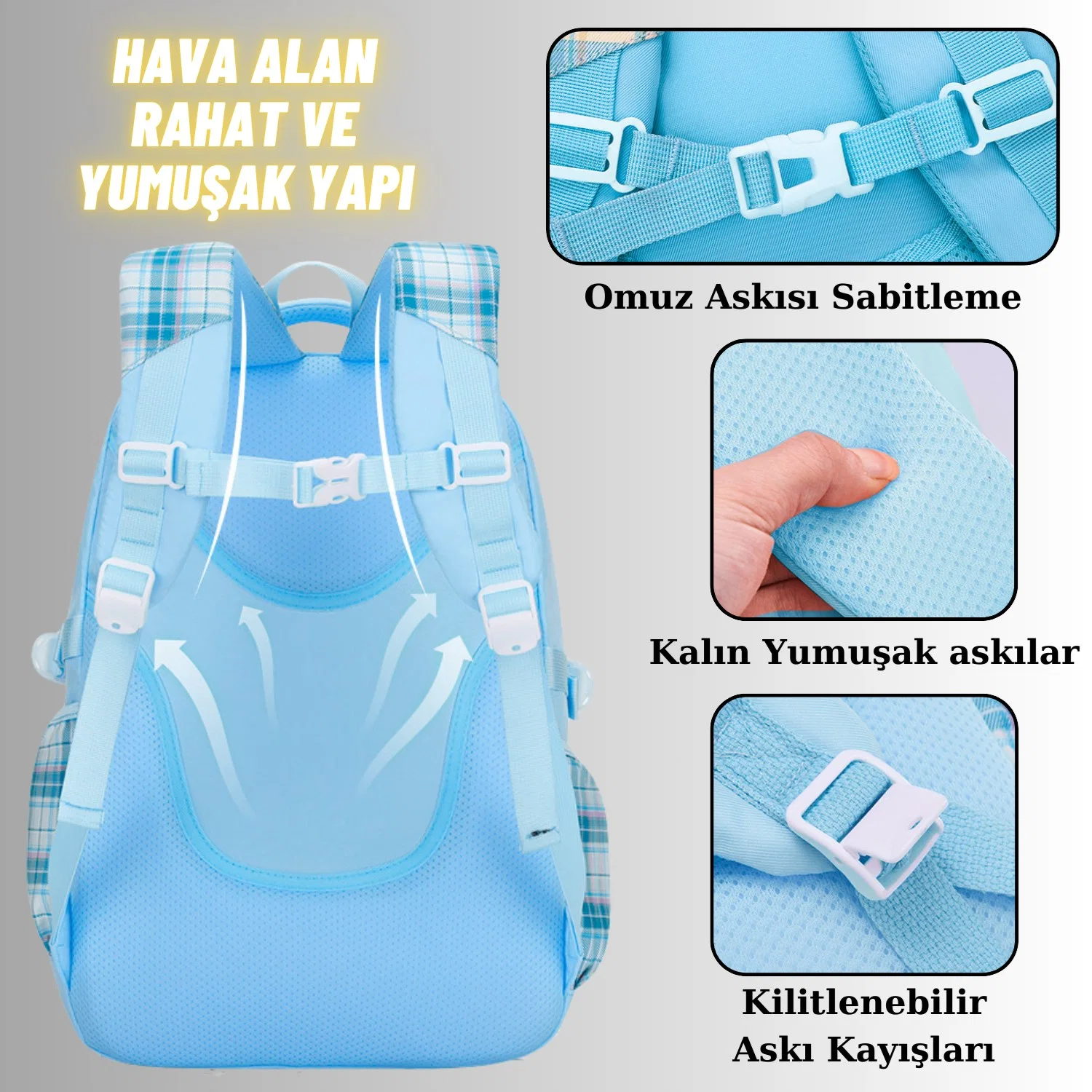 Kız Çocuk Okul Sırt Çantası Ergonomik Özel Tasarım Çok Bölmeli Geniş Kapasite Okul Çantası - görsel 4