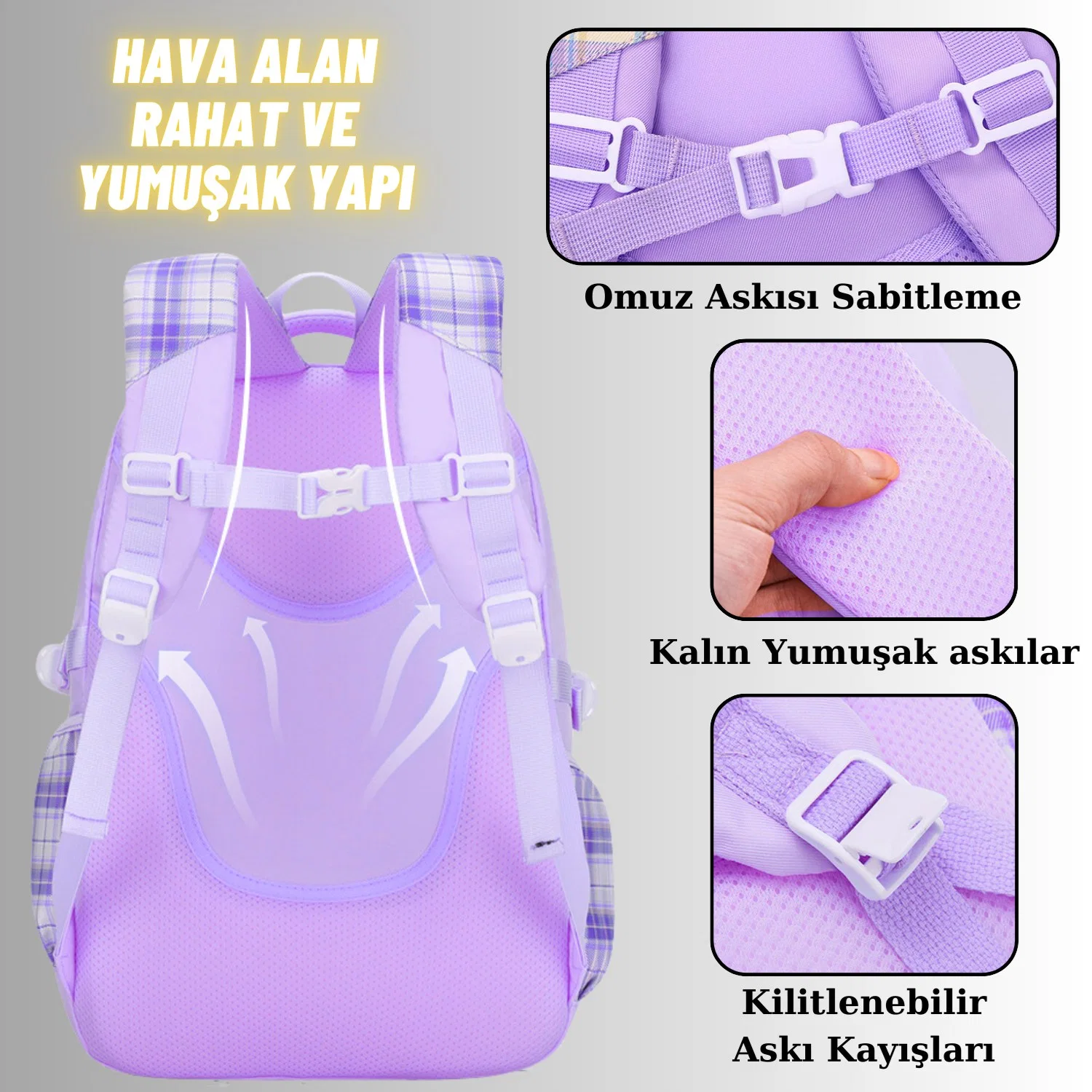 Kız Çocuk Okul Sırt Çantası Ergonomik Özel Tasarım Çok Bölmeli Geniş Kapasite Okul Çantası - görsel 4