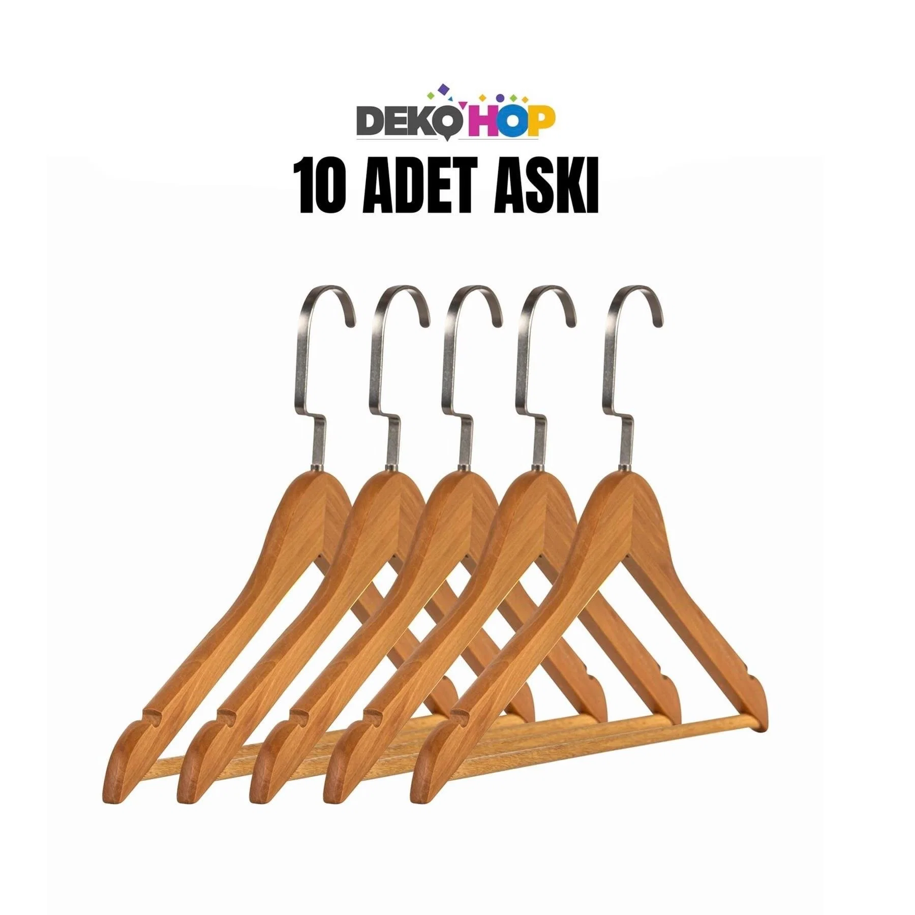Ahşap Elbise Kıyafet Askısı 1.Kalite Ahşap Vernikli Ahşap Askı 10 ADET